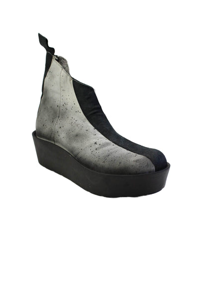 Papucei Womens Side Zip Wedge Heel Platform Ankle Boots Gray Black Size 8