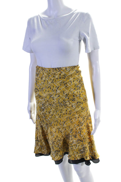 Angela Amiri Womens Silk Abstract Print Flounce Hem Slip Skirt Yellow Size S