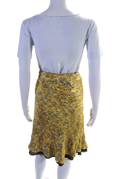 Angela Amiri Womens Silk Abstract Print Flounce Hem Slip Skirt Yellow Size S