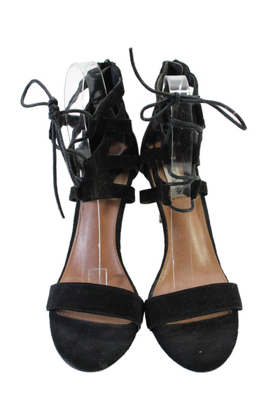 Steve Madden Womens Suede Peep Toe Lace Up Heels Black Size 8.5