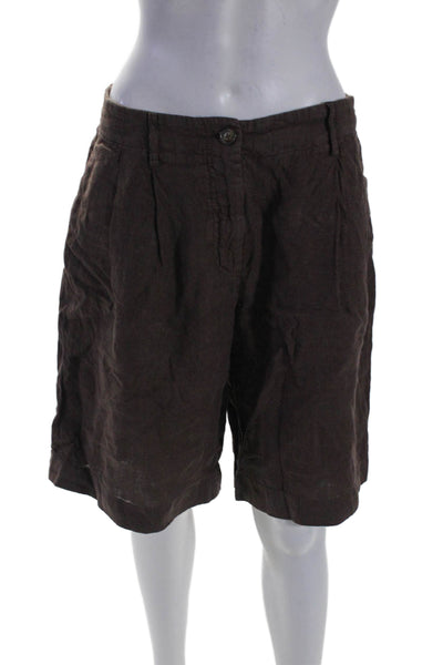 Massimo Dutti Womens Cotton Dark Brown High Waisted Walking Shorts Size 8