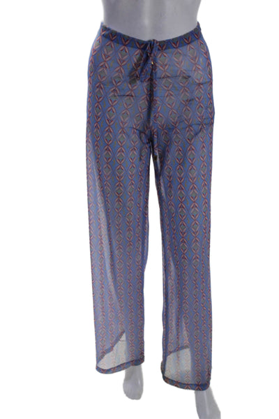 Diza Gabo Womens Blue Printed Drawstring High Waisted Wide Leg Pants Size XS/S