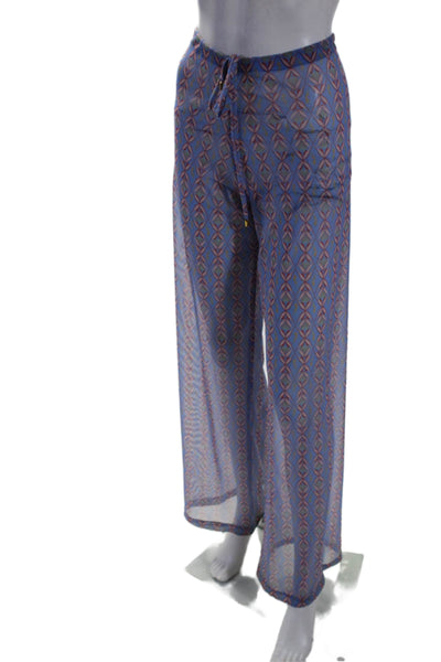 Diza Gabo Womens Blue Printed Drawstring High Waisted Wide Leg Pants Size XS/S