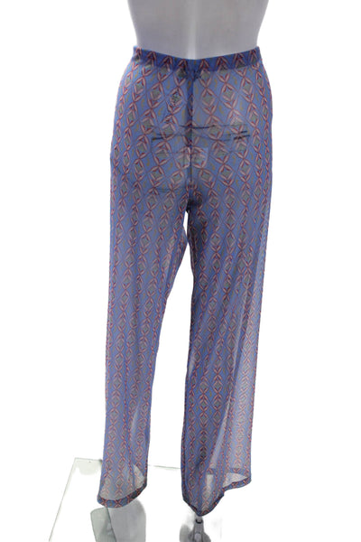 Diza Gabo Womens Blue Printed Drawstring High Waisted Wide Leg Pants Size XS/S