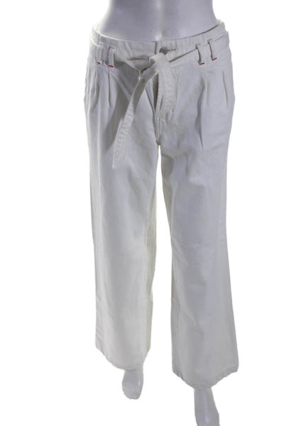 J Brand Women's Button Closure Pleated Wide Leg Jeans Pants White Size 26