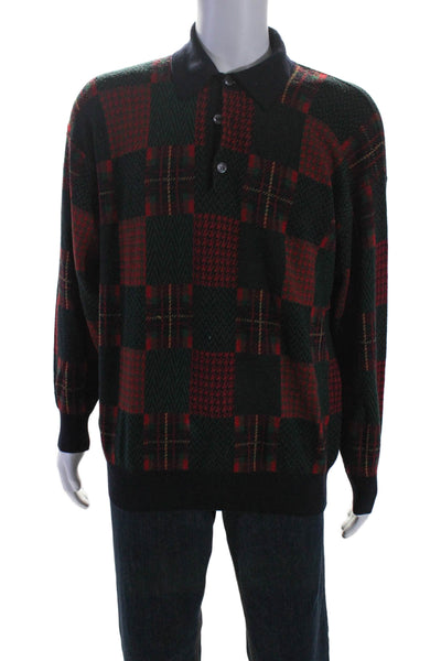 Andrea Fenzi Men's Collared Long Sleeves Pullover Plaid Sweater Size L