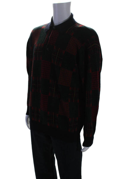 Andrea Fenzi Men's Collared Long Sleeves Pullover Plaid Sweater Size L