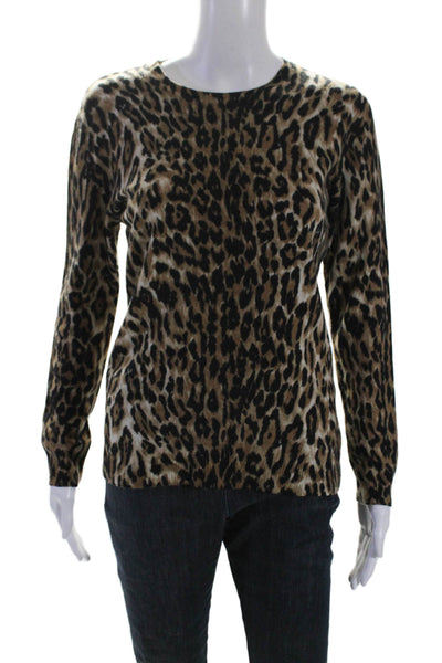 J. Mclaughlin Womens Cotton Long Sleeve Animal Print Knit Sweater Brown Size S