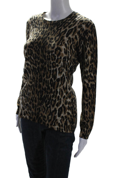 J. Mclaughlin Womens Cotton Long Sleeve Animal Print Knit Sweater Brown Size S