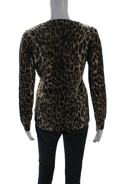 J. Mclaughlin Womens Cotton Long Sleeve Animal Print Knit Sweater Brown Size S