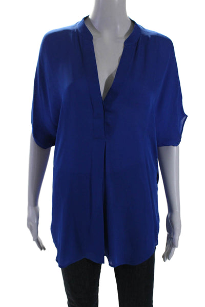 Vince Womens Silk Short Sleeve V-neck Dress Top Electric Blue Size S