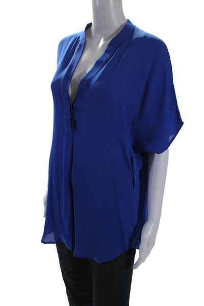 Vince Womens Silk Short Sleeve V-neck Dress Top Electric Blue Size S