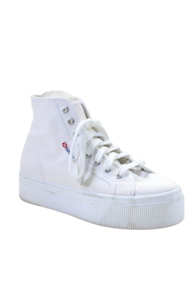 Superga Womens Lace Up Platform High Top Sneakers White Canvas Size 39