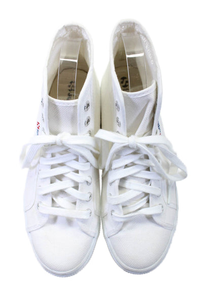 Superga Womens Lace Up Platform High Top Sneakers White Canvas Size 39