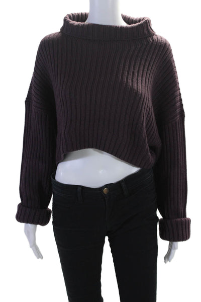 Elin Kling For Neiman Marcus Womens Turtleneck Rib Cropped Sweater Purple Large