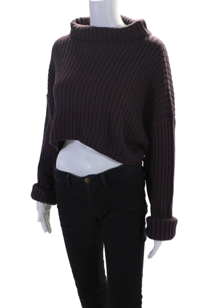 Elin Kling For Neiman Marcus Womens Turtleneck Rib Cropped Sweater Purple Large