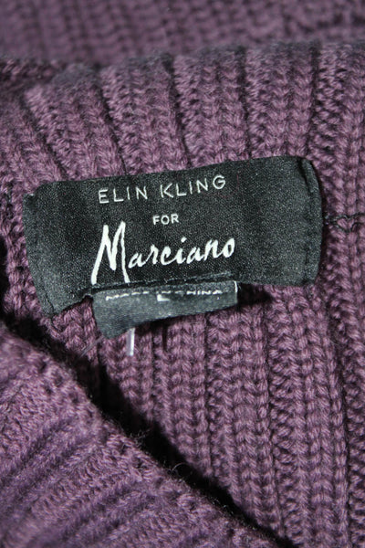 Elin Kling For Neiman Marcus Womens Turtleneck Rib Cropped Sweater Purple Large