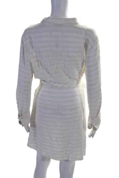 L Space Womens Long Sleeve Button Down collared Dress White Size Large