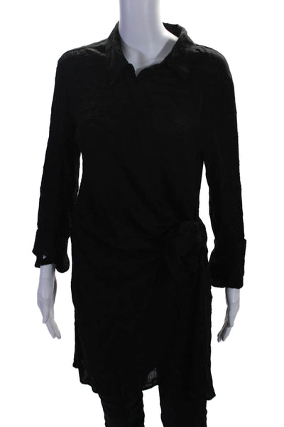 L Space Womens Long Sleeve Collared Waist tie Blouse Black Size Large