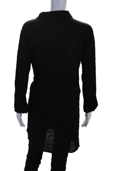 L Space Womens Long Sleeve Collared Waist tie Blouse Black Size Large