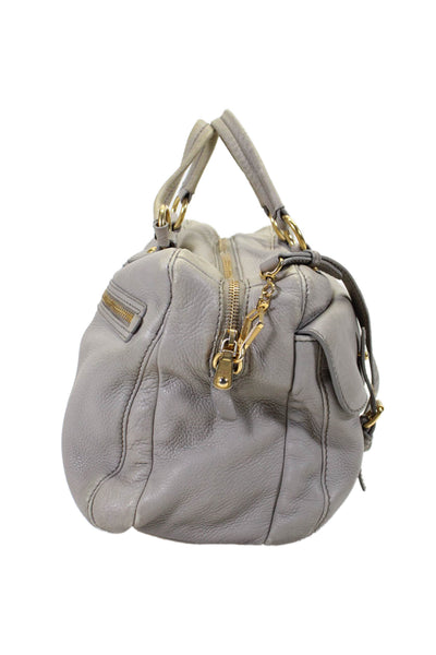 Miu Miu Womens Leather 2-Way Strapped Buckled Zip Satchel Shoulder Handbag Gray