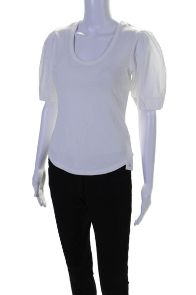 La Vie Women's Scoop Neck Short Sleeves Basic Cotton T-Shirt White Size XS