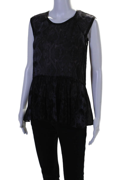 Rebecca Taylor Women's Round Neck Sleeveless Tiered Blouse Black Purple Size 0