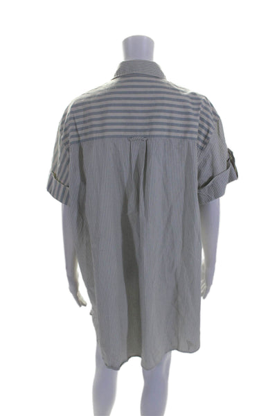 Sezane Womens Cotton Blue Striped Belt Collar Short Sleeve Shirt Dress Size S