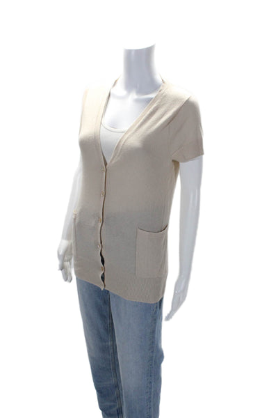 J Crew Womens Button Front Short Sleeve Cashmere Cardigan Sweater Beige Medium