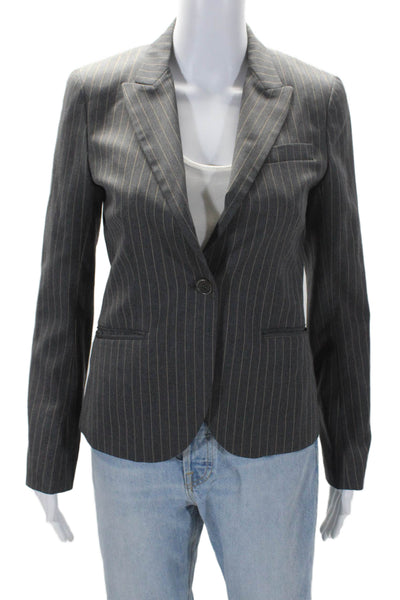 Theory Womens Single Button Pointed Lapel Pinstriped Blazer Jacket Gray Size 2