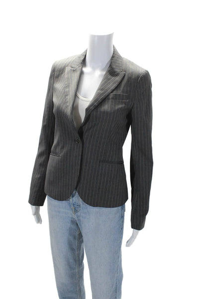 Theory Womens Single Button Pointed Lapel Pinstriped Blazer Jacket Gray Size 2