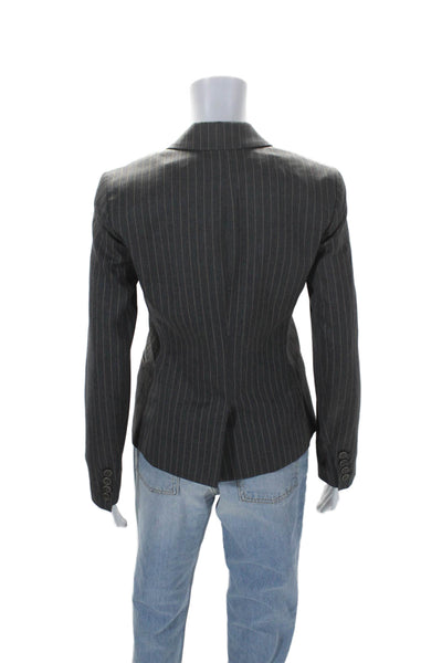 Theory Womens Single Button Pointed Lapel Pinstriped Blazer Jacket Gray Size 2