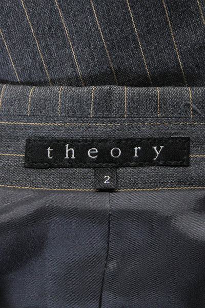 Theory Womens Single Button Pointed Lapel Pinstriped Blazer Jacket Gray Size 2