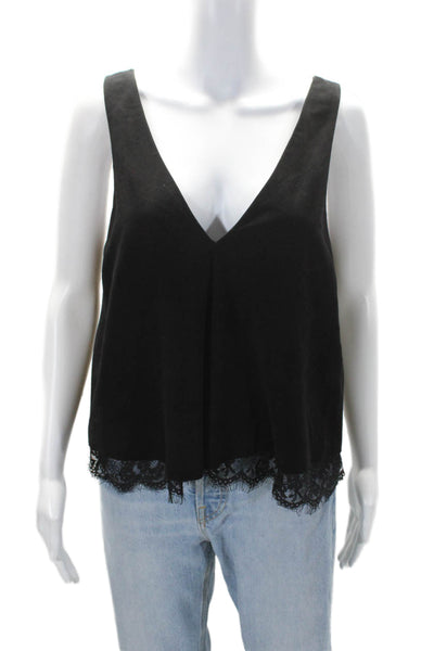 Cami NYC Womens Back Zip Faux Suede Lace Trim V Neck Top Black Size Small