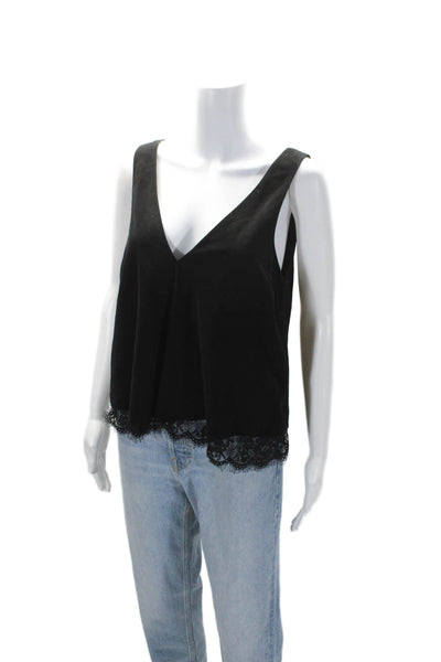 Cami NYC Womens Back Zip Faux Suede Lace Trim V Neck Top Black Size Small