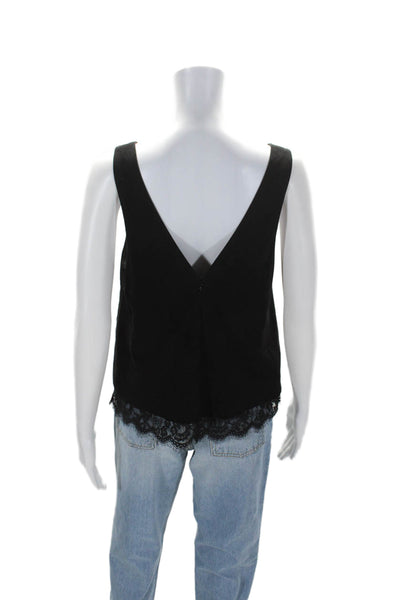 Cami NYC Womens Back Zip Faux Suede Lace Trim V Neck Top Black Size Small