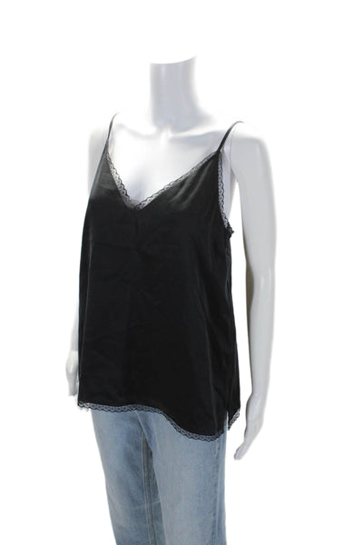 Cami NYC Womens Spaghetti Strap Lace Trim V Neck Silk Tank Top Black Size Small