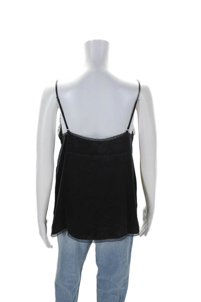 Cami NYC Womens Spaghetti Strap Lace Trim V Neck Silk Tank Top Black Size Small