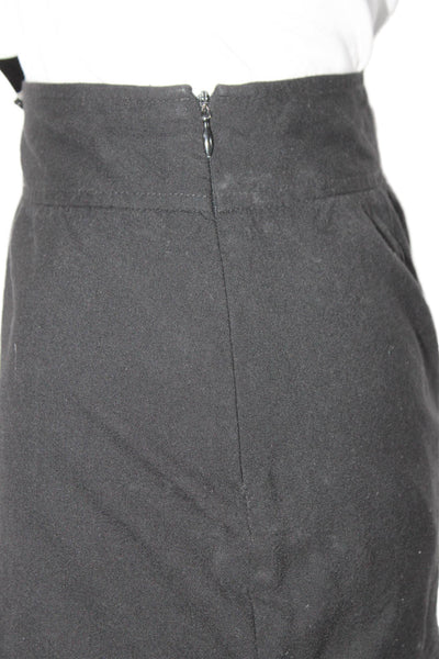 Theory Womens Side Zip Knee Length A Line Skirt Black Wool Size 8