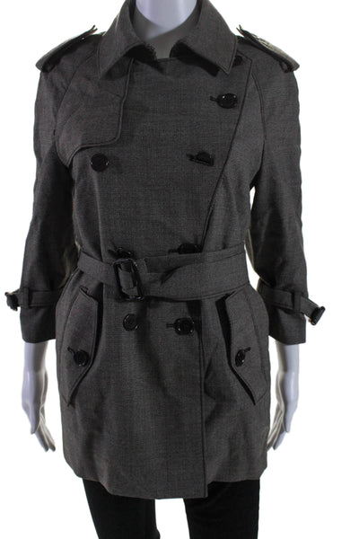 3.1 Phillip Lim Womens Striped Print Double Breasted Belted Coat Gray Size 2