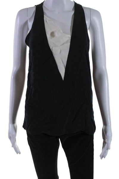 A.L.C. Womens Silk Colorblock Sleeveless Zipped Pullover Blouse Black Size XS
