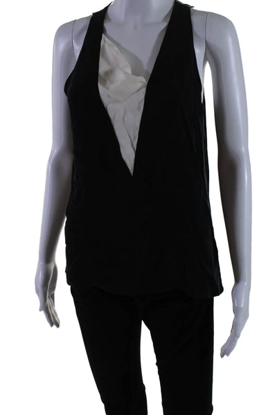 A.L.C. Womens Silk Colorblock Sleeveless Zipped Pullover Blouse Black Size XS