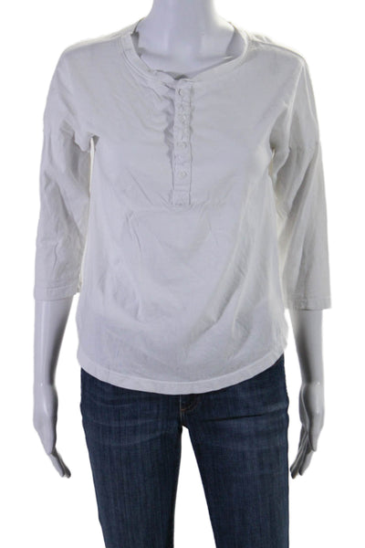 Mate Womens Cotton White Henley 3/4 Sleeve Basic Tee Top Size XS