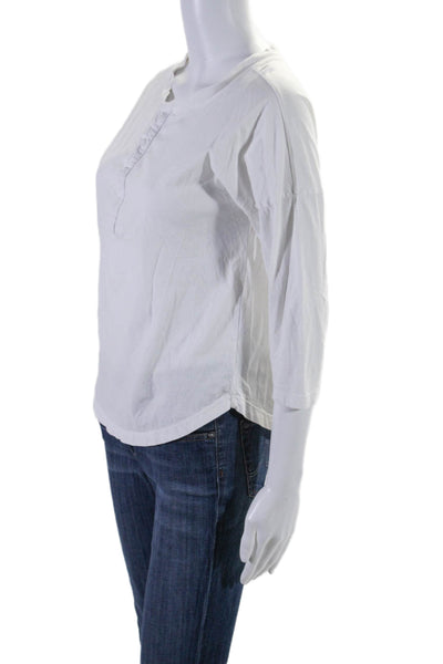 Mate Womens Cotton White Henley 3/4 Sleeve Basic Tee Top Size XS