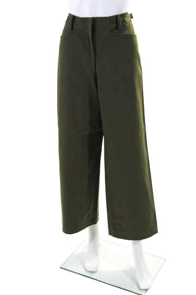 Jin Giorgio Hook Closure Flat Front Wide Leg Dress Pants Olive Green Size S