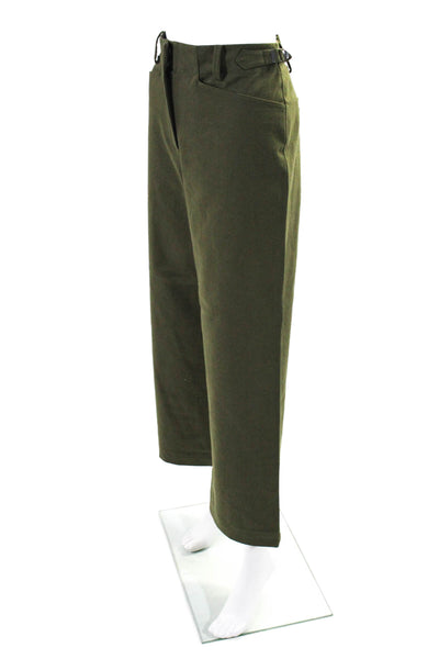 Jin Giorgio Hook Closure Flat Front Wide Leg Dress Pants Olive Green Size S