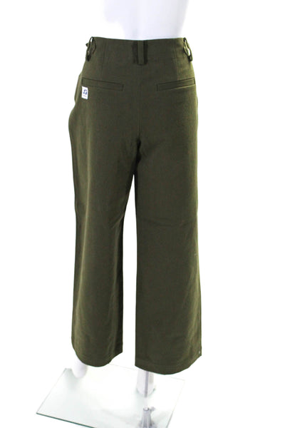 Jin Giorgio Hook Closure Flat Front Wide Leg Dress Pants Olive Green Size S