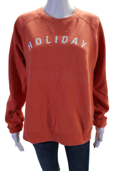 Holiday Womens Long Sleeve Crewneck Graphic Sweater Orange Size Large