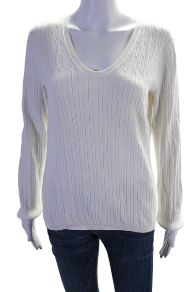 Magaschoni Womens Long Sleeve Scoop Neck Thin Knit Top White Size Small