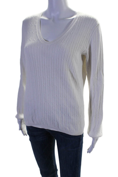 Magaschoni Womens Long Sleeve Scoop Neck Thin Knit Top White Size Small